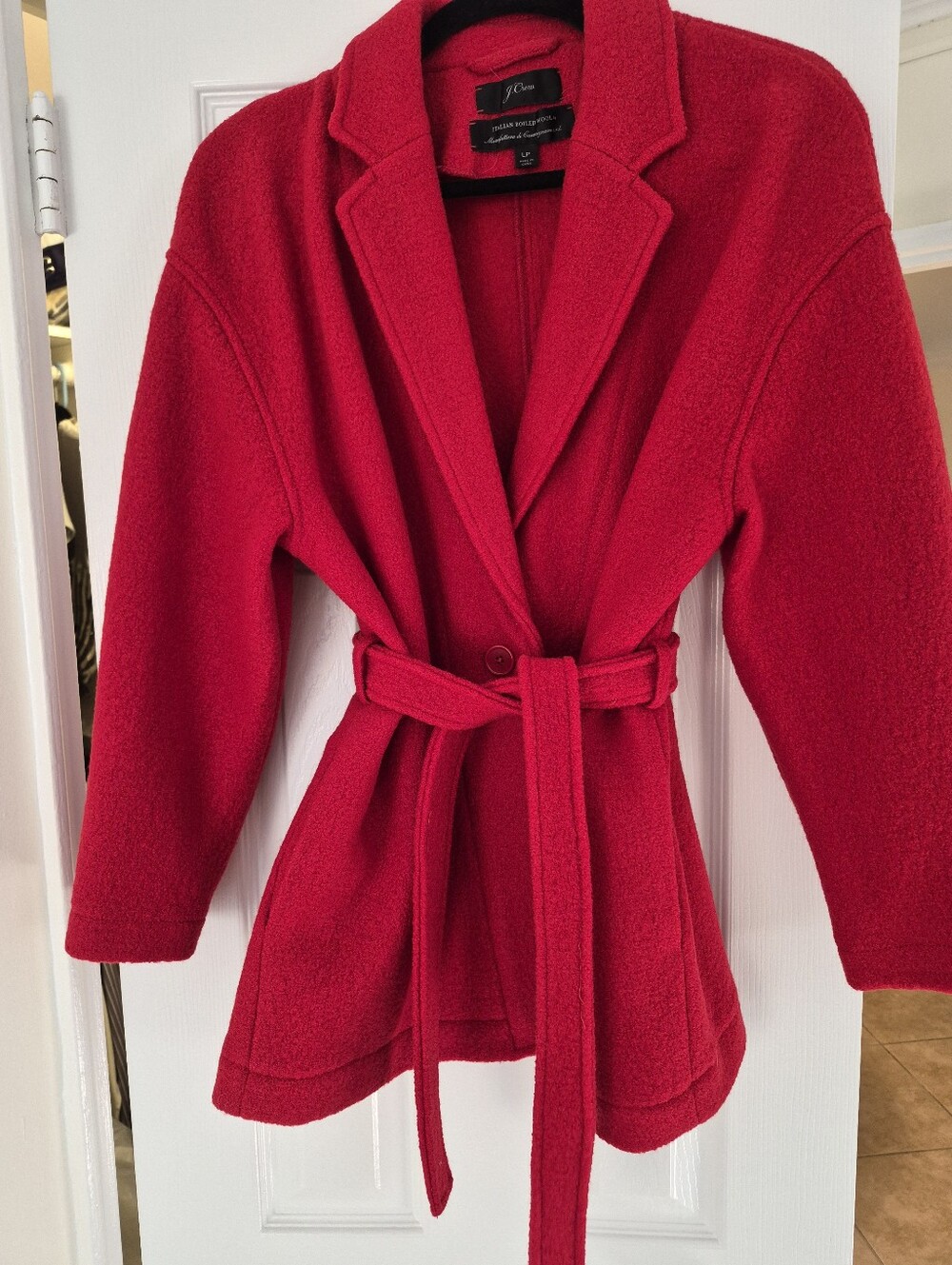 J.Crew Camille Short Wrap Jacket in Italian Boiled Wool Red Wool Size Large